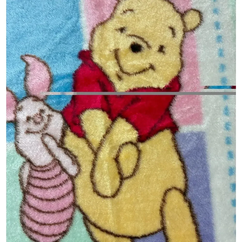 Vintage Winnie the Pooh Piglet Baby Blanket Fleece Plush Pastel Bees - READ